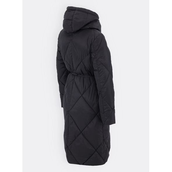 Dámská dlouhá prošívaná bunda s kapucí černá