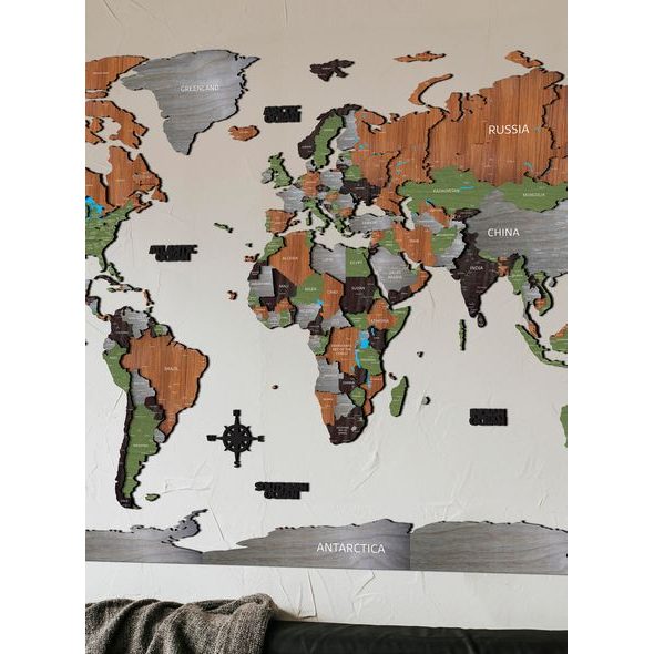 3D mapa sveta dekor dreva
