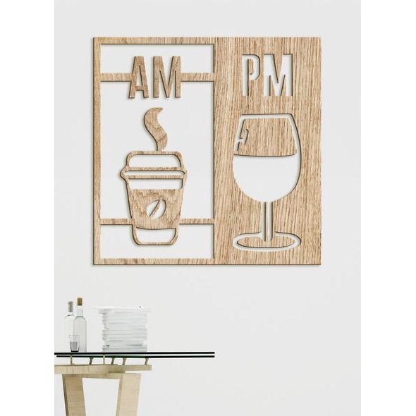 Drevená dekorácia Deň začína kávou a končí vínom