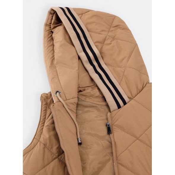 Dámská prošívaná vesta s kapucí pískovcově hnědá