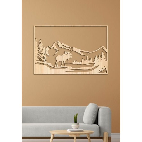 Dřevěný obraz Horská krajina s losem
