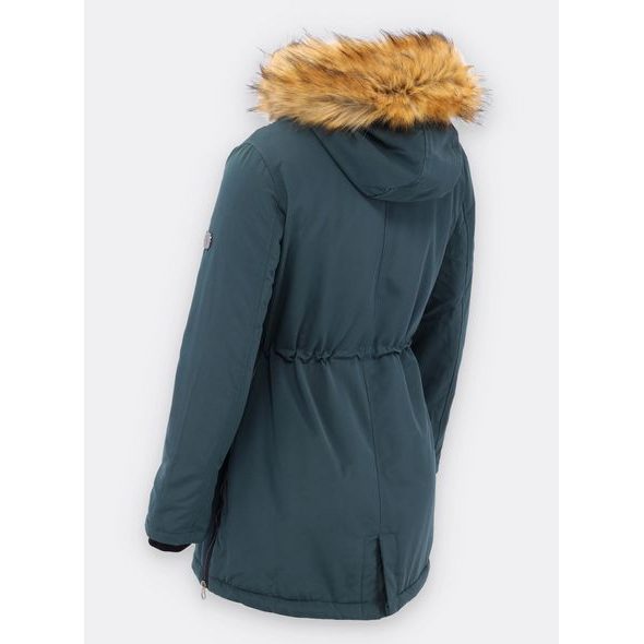 Dámská zimní bunda s kožešinou tmavě zelená