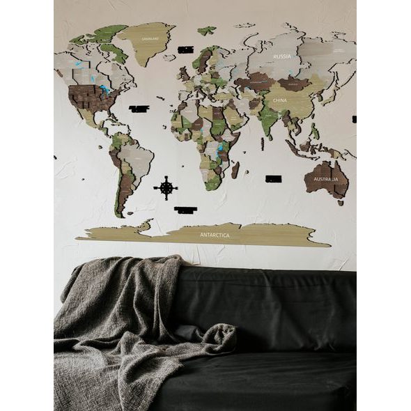 DŘEVĚNÁ MAPA SVĚTA KHAKI
