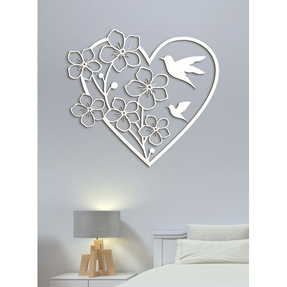 Dřevěný obraz Srdce s květinami