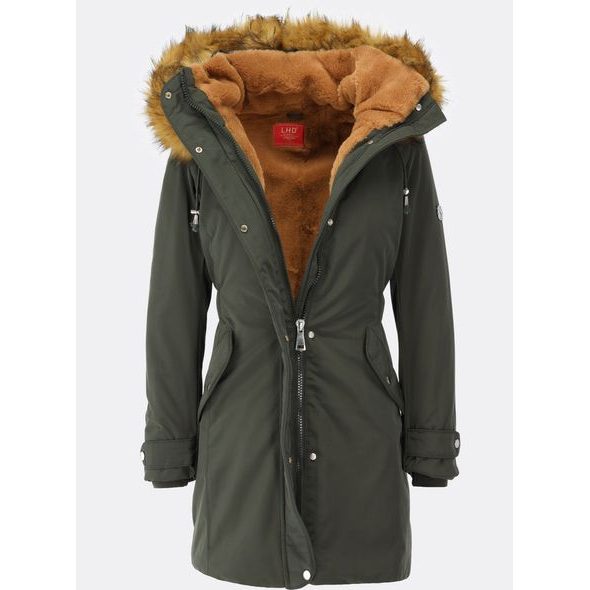 Zateplená dámska zimná bunda tmavozelená