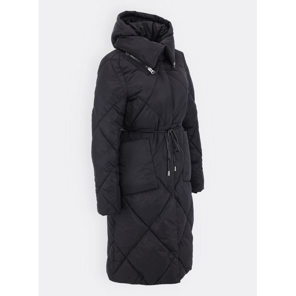 Dámská dlouhá prošívaná bunda s kapucí černá