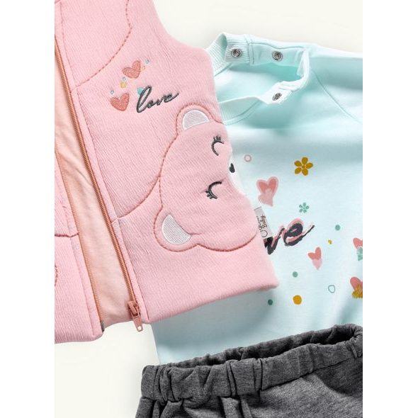 Dětská tepláková souprava MEDVEDICA šedo-mentolovo-pudrová