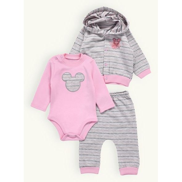 Kojenecká tečkovaná tepláková souprava šedo-růžová