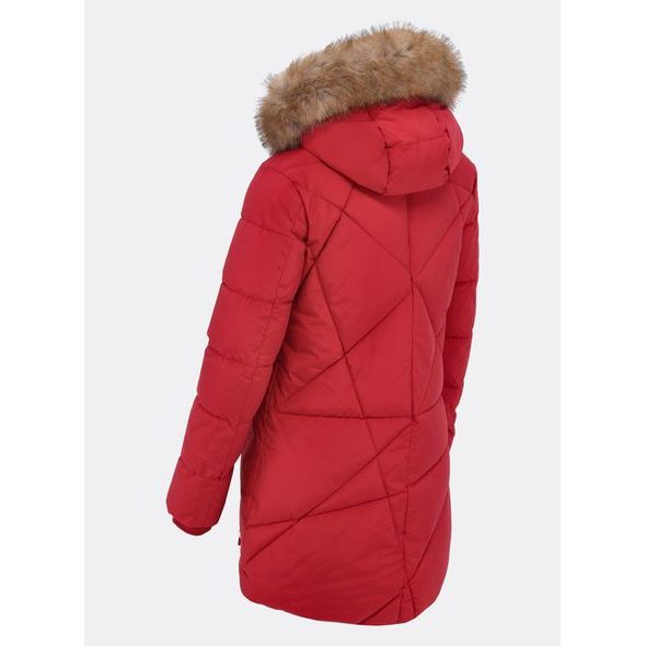 Dámská prošívaná zimní bunda s kapucí vínová