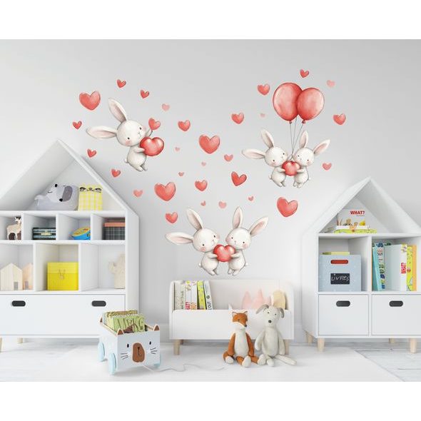 Zajačiky s balónikmi a srdiečkami