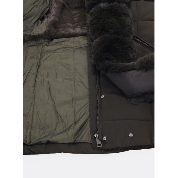 Dámská prošívaná bunda s páskem tmavě zelená