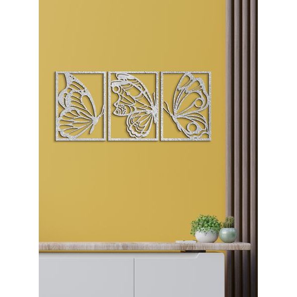 Třídílný dřevěný obrázek motýlů