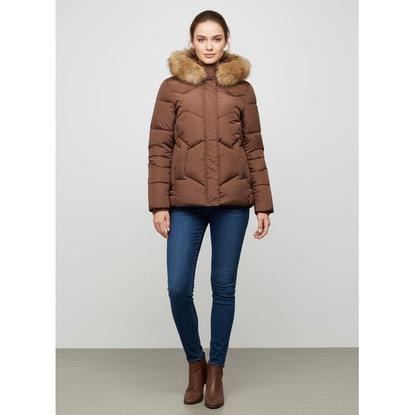 DÁMSKÁ KRÁTKÁ PROŠÍVANÁ BUNDA HNĚDÁ