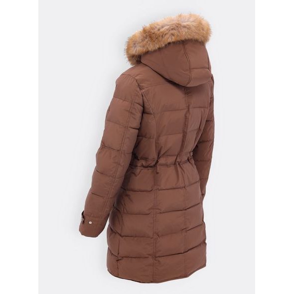 Dámská prošívaná bunda s kožešinou hnědá