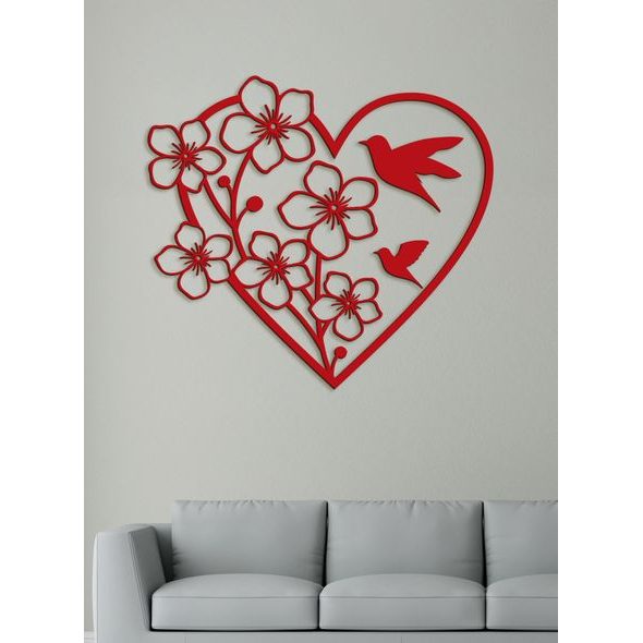 Dřevěný obraz Srdce s květinami