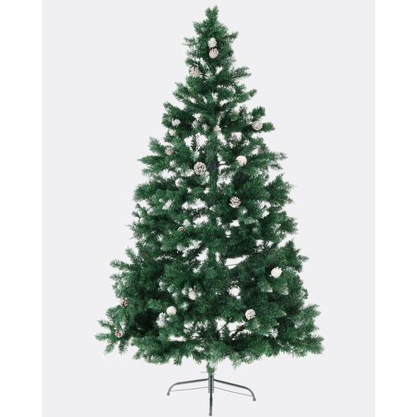 UMĚLÝ VÁNOČNÍ STROMEK SMRK RYSY - ZASNĚŽENÝ S BOROVICOVÝMI ŠIŠKAMI