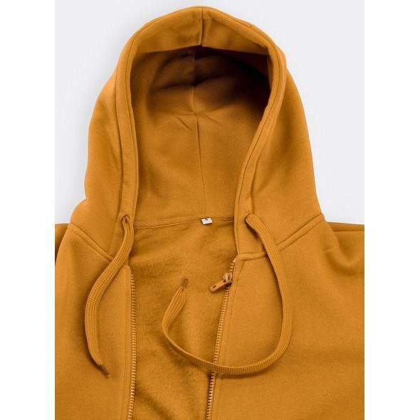 Dámská mikina na zip s kapucí hořčicové barvy