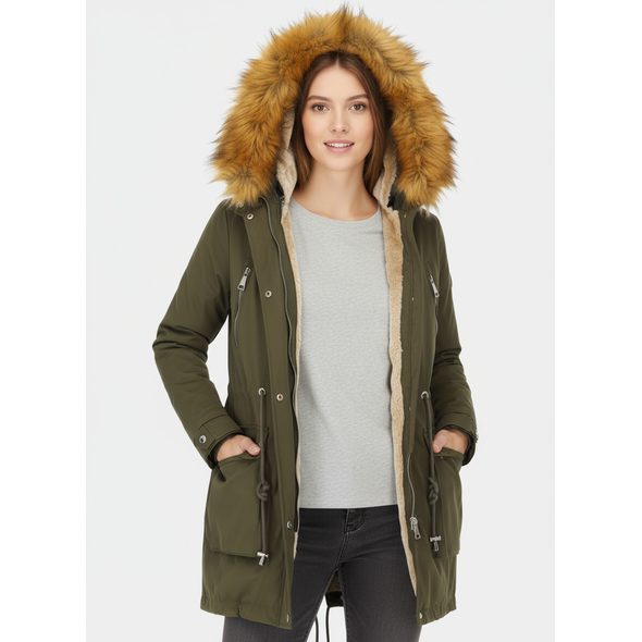 PARKA S ODOPÍNATEĽNÝM FUTROM KHAKI