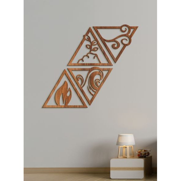 Dřevěný obrázek se symboly čtyř živlů