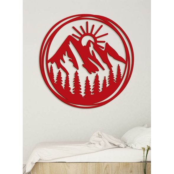 Dřevěný obraz Vycházející slunce nad horami