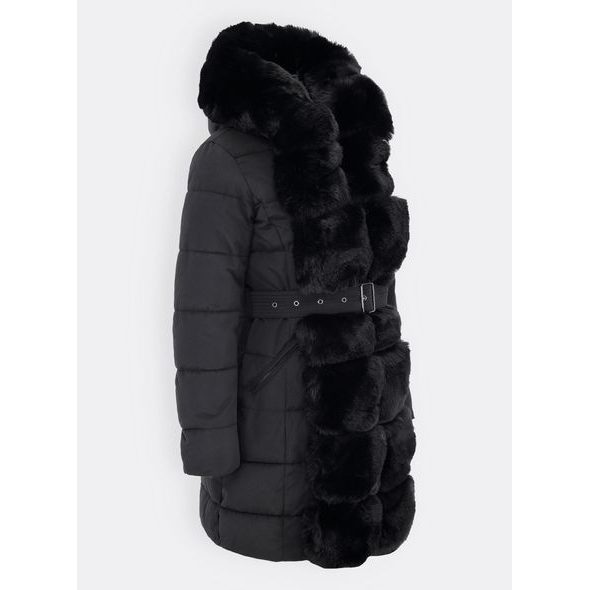 Dámska prešívaná bunda s opaskom čierna