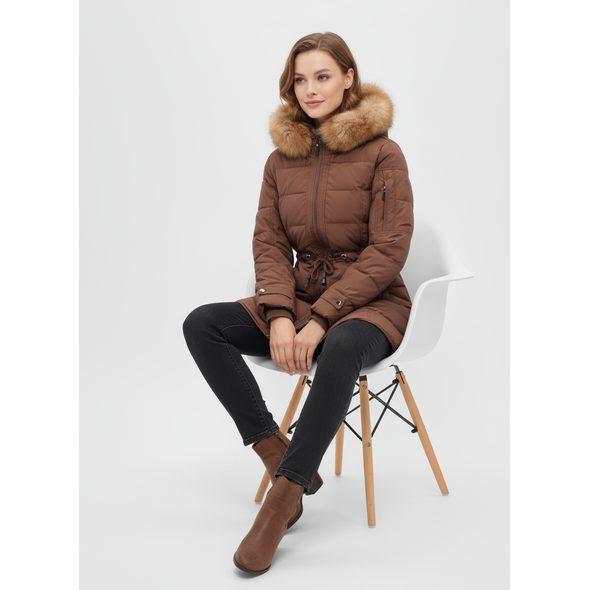 DÁMSKÁ PROŠÍVANÁ BUNDA S KOŽEŠINOU HNĚDÁ