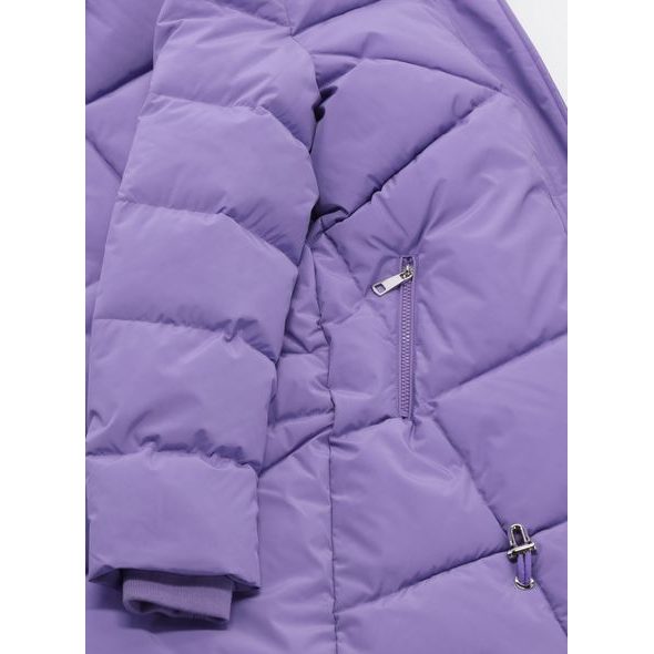 Dámská prošívaná zimní bunda s kapucí světle fialová