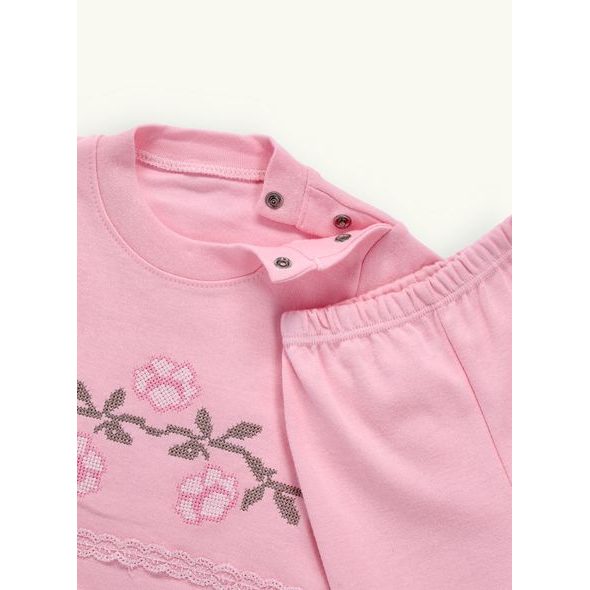 Kojenecká tepláková souprava s výšivkou růžová