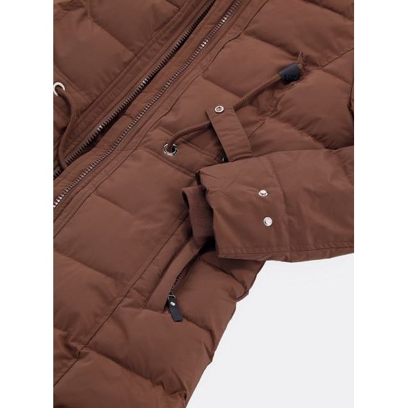 Dámská prošívaná bunda s kožešinou hnědá