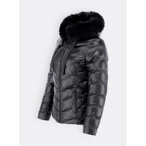 Dámská prošívaná bunda s kožešinou černá