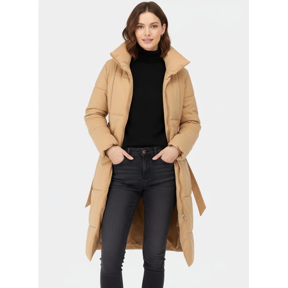 DÁMSKA ZIMNÁ BUNDA S OPASKOM SVETLOHNEDÁ