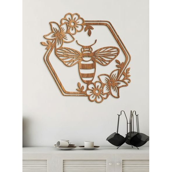 Dřevěný obraz Včela s květinami