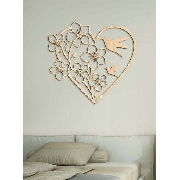 Dřevěný obraz Srdce s květinami