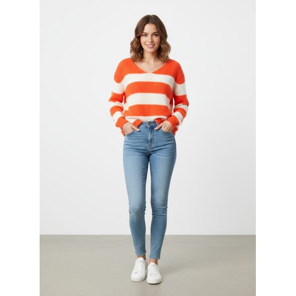 DÁMSKY SVETER BIELO-ORANŽOVÁ