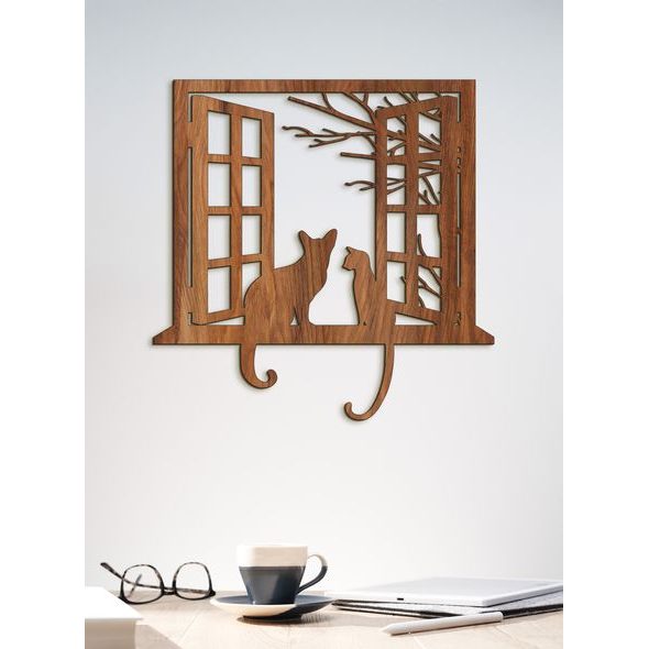 Dřevěná dekorace kočky