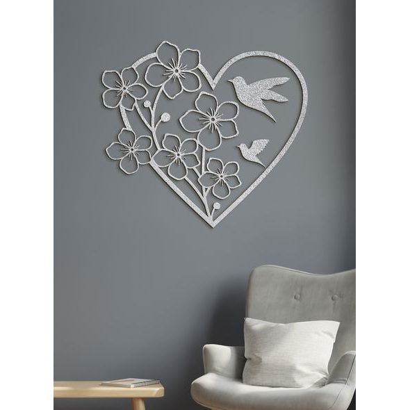 Dřevěný obraz Srdce s květinami