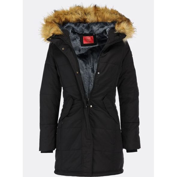 Dámska zimná bunda s kožušinovou podšívkou čierna