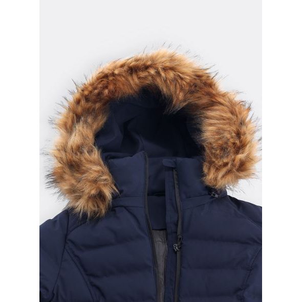 Dámská prošívaná bunda s kožešinou tmavě modrá