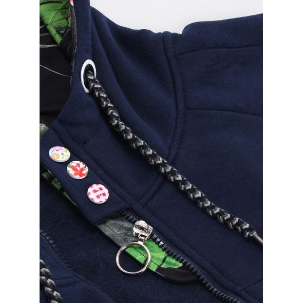 Tmavomodrá mikina s kvetinovou kapucňou