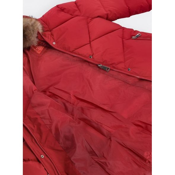 Dámská prošívaná zimní bunda s kapucí vínová