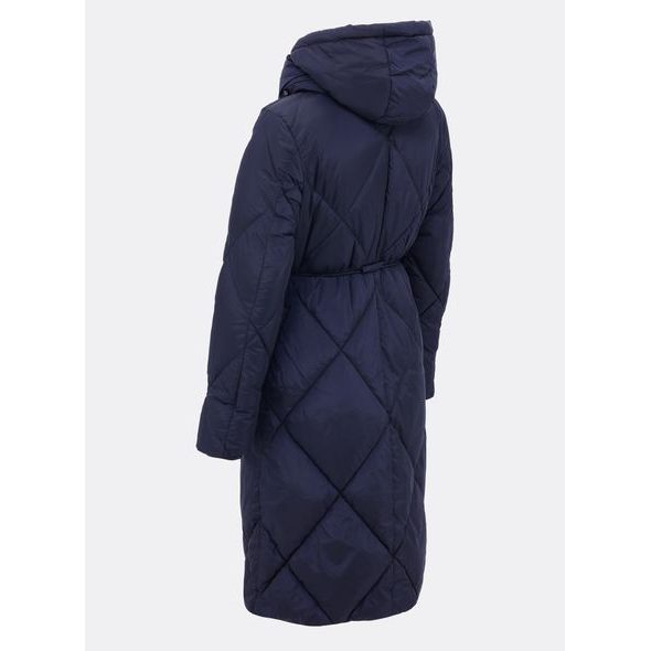 Dámská dlouhá prošívaná bunda s kapucí tmavě modrá
