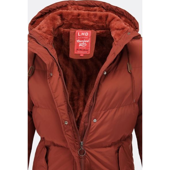 Dámska zimná bunda s kožušinovou podšívkou červenohnedá