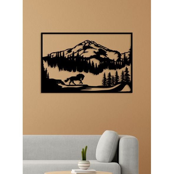 Dřevěný obraz Horská krajina s koněm