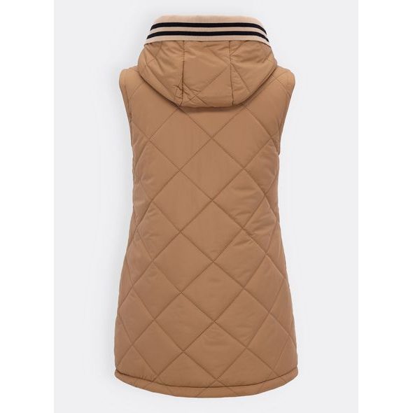 Dámská prošívaná vesta s kapucí pískovcově hnědá