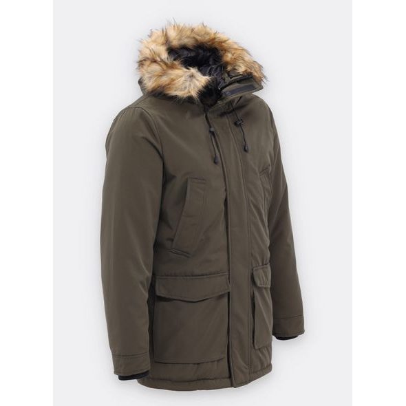 Pánská zimní bunda s kožešinou tmavě zelená