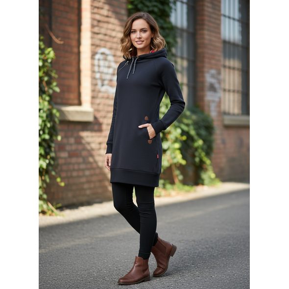 DÁMSKÁ PRODLOUŽENÁ MIKINA S KAPUCÍ ČERNÁ