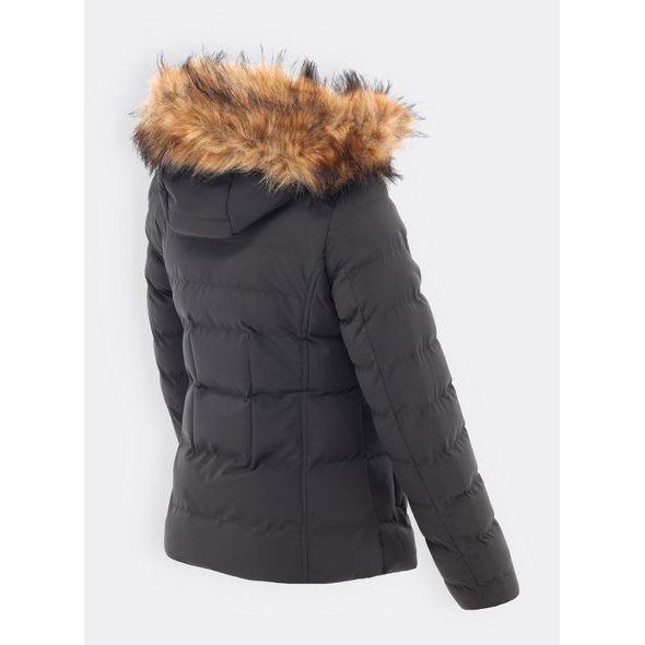 Dámská prošívaná bunda s kožešinou tmavě zelená