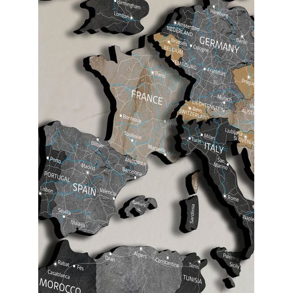 Dřevěná 3D mapa světa s efektem kamene