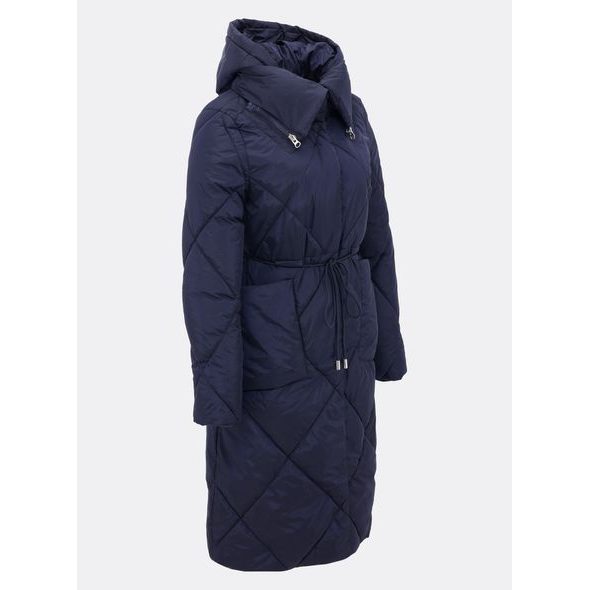 Dámská dlouhá prošívaná bunda s kapucí tmavě modrá