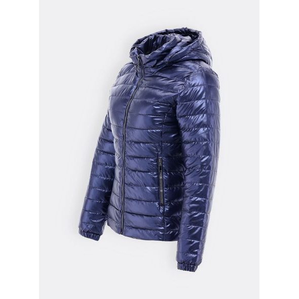 Dámska lesklá prešívaná bunda tmavomodrá